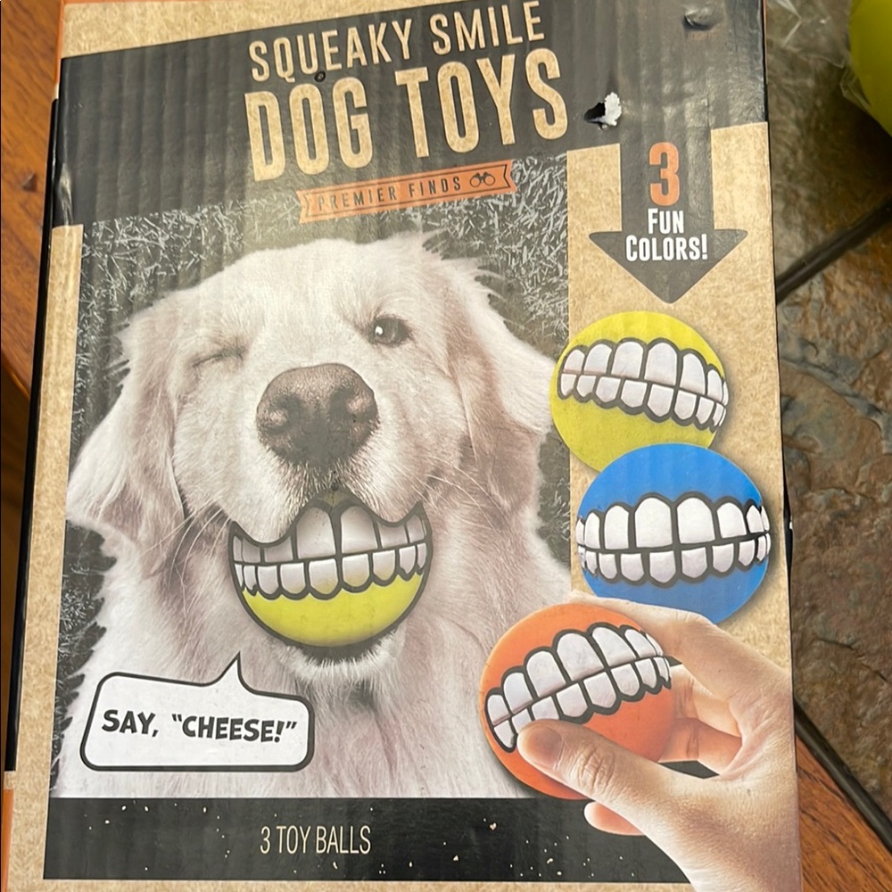 Squeaky Smile Dog Toys - Yellow, Blue, Orange